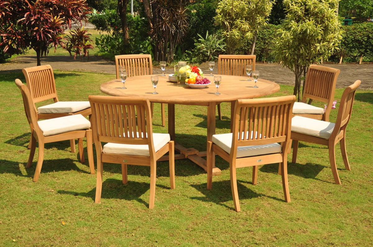 9 Pc Teak Dining Set with 72" Round Table and 8 Chairs N89415