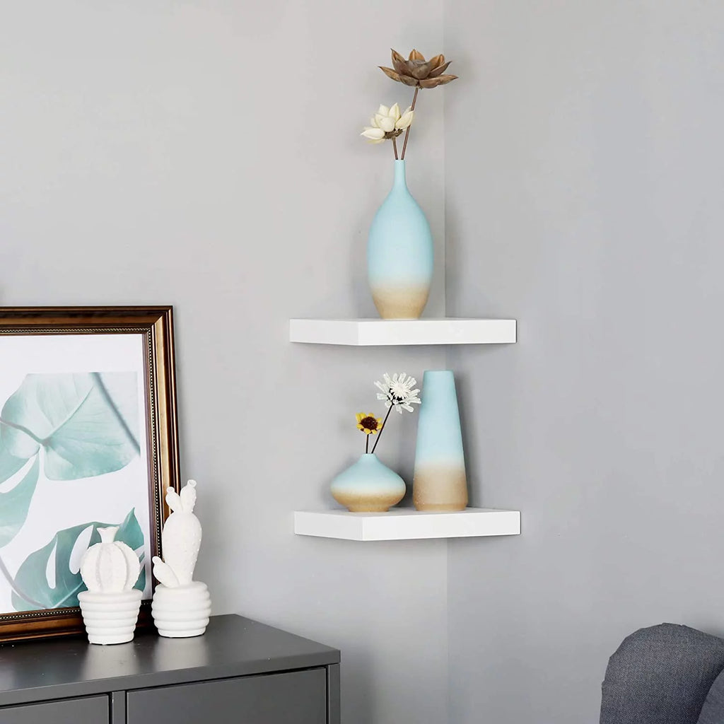 White 10 Inch Wood Floating Shelf Set of 2 I9856