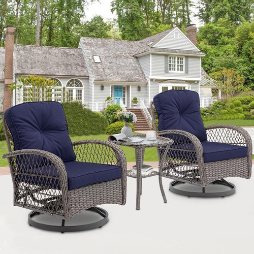 3 Piece Outdoor Bistro Swivel Chairs Set Khaki Y80409