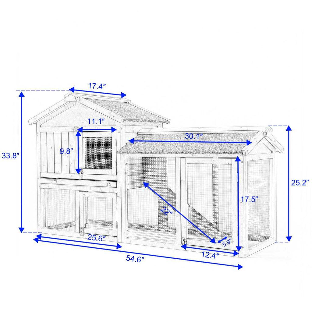 2-Tier Outdoor Wooden Rabbit Hutch with Ramp W58324