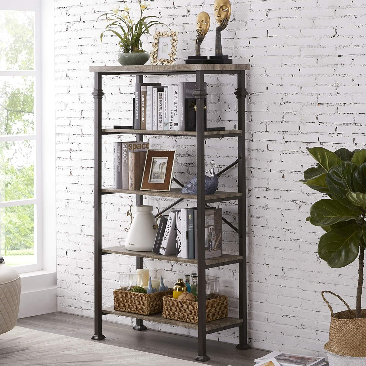 6-Tier Grey Oak Bookshelf B466