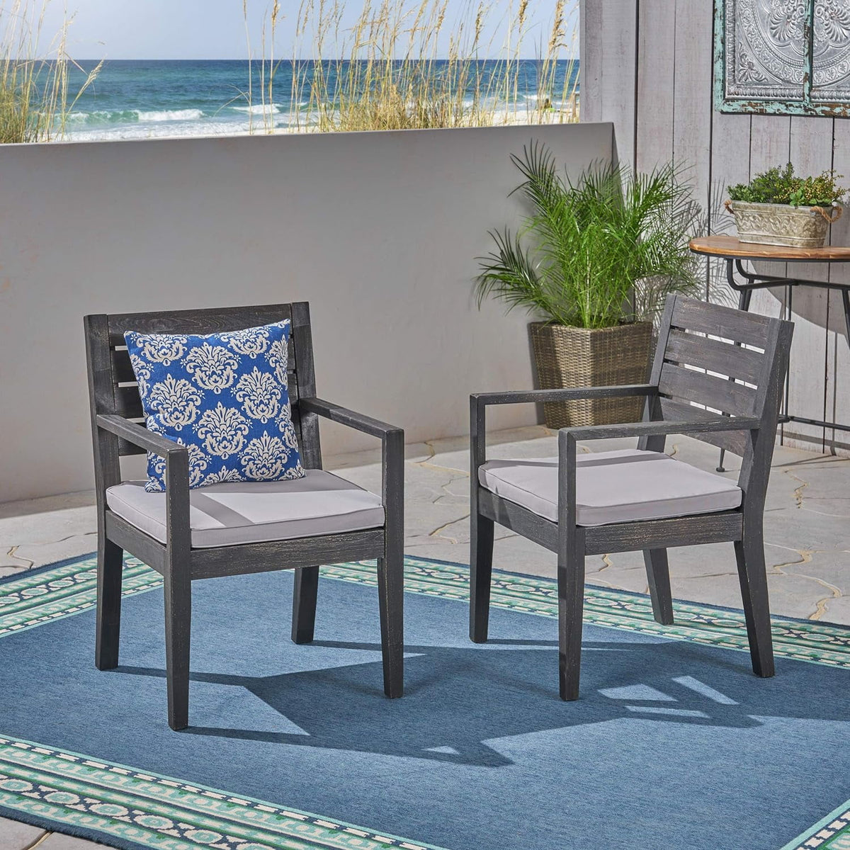 Acacia Wood Outdoor Dining Chairs Set Of 2 N563189