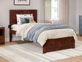 Walnut Solid Wood Platform Bed with Footboard Twin P463677