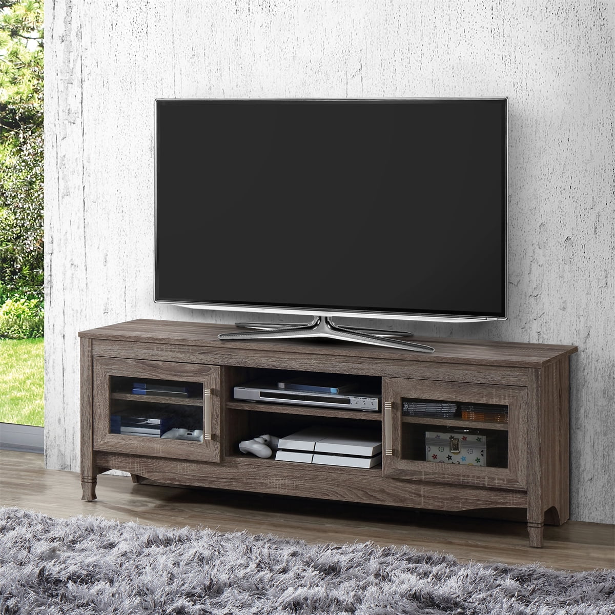 Grey Driftwood TV Stand up to 60 Inches with 2 Doors L249753