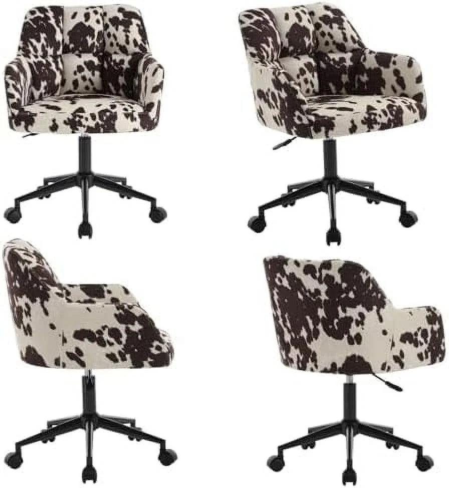 Velvet Cow Print Swivel Office Desk Chair with Wheels and Arms L4013