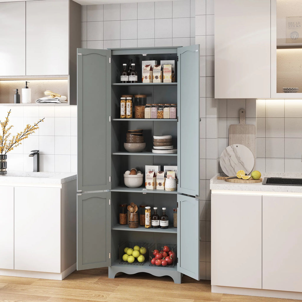 72" H Freestanding Tall Pantry Cabinet with 2 Large Cabinets and Adjustable Shelves R93938