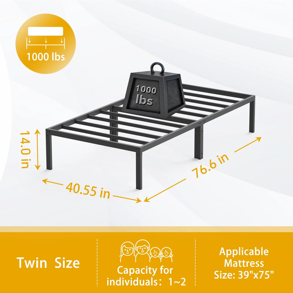 Heavy Duty Queen Size Metal Platform Bed Frame with 14 inch Under Bed Storage, Black B895