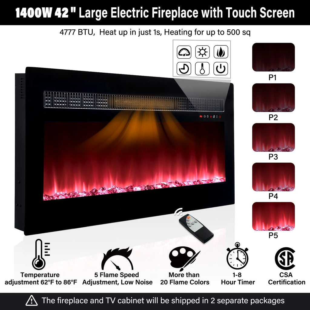 White Entertainment Center with Electric Fireplace and 42 Fireplace M7502