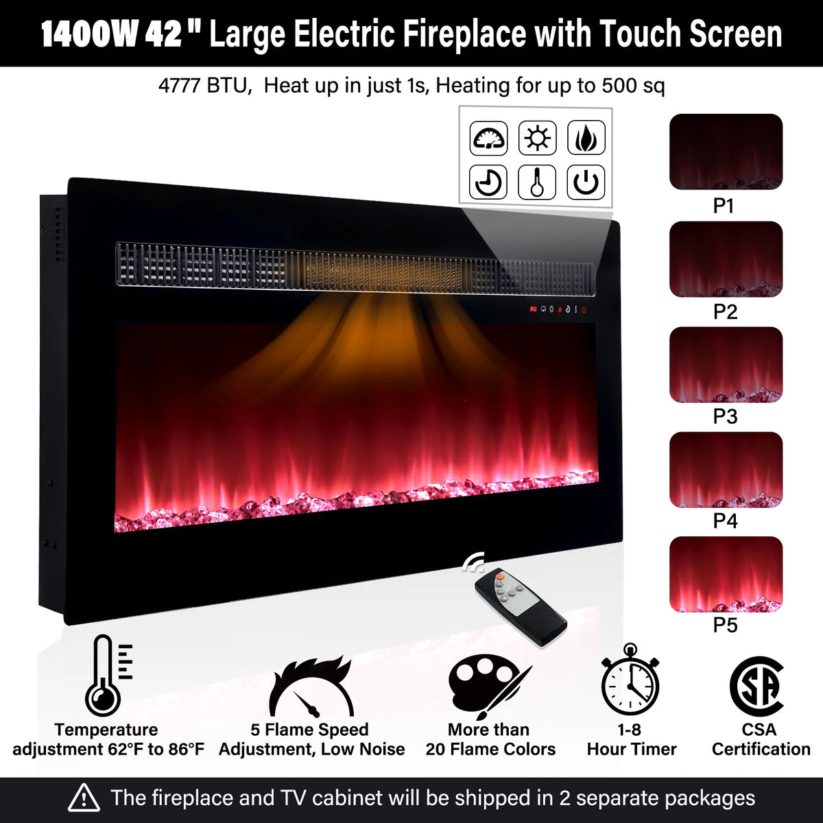 White Entertainment Center with Electric Fireplace and 42 Fireplace M7502