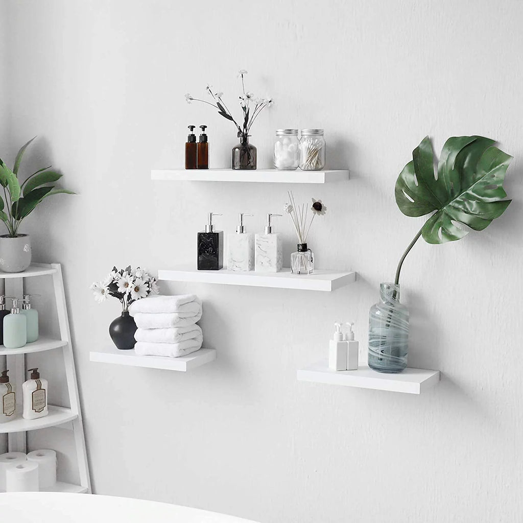 White 10 Inch Wood Floating Shelf Set of 2 I9856