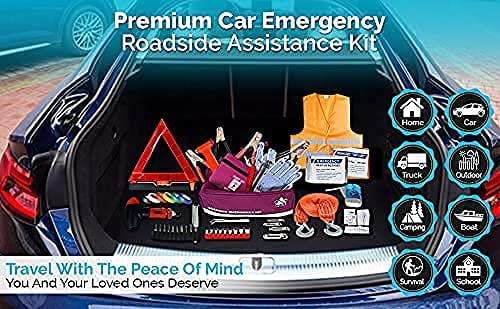 43 Piece Car Emergency Roadside Assistance Kit First Aid Kit Jumper Cables Tow Strap C2741