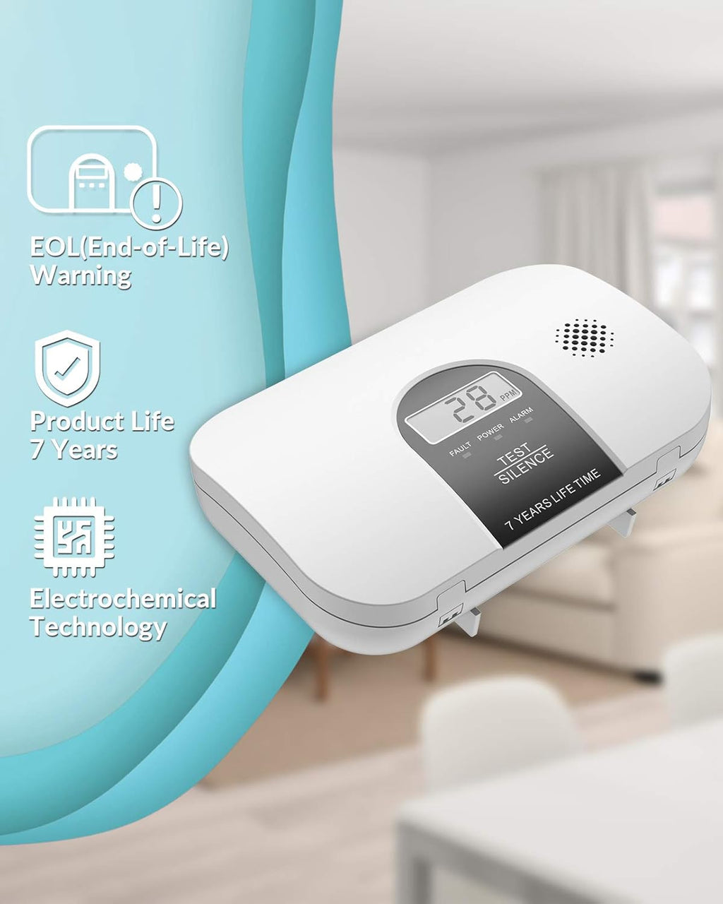 Carbon Monoxide Alarm Detector with LCD Digital Display, 4 Packs P36235