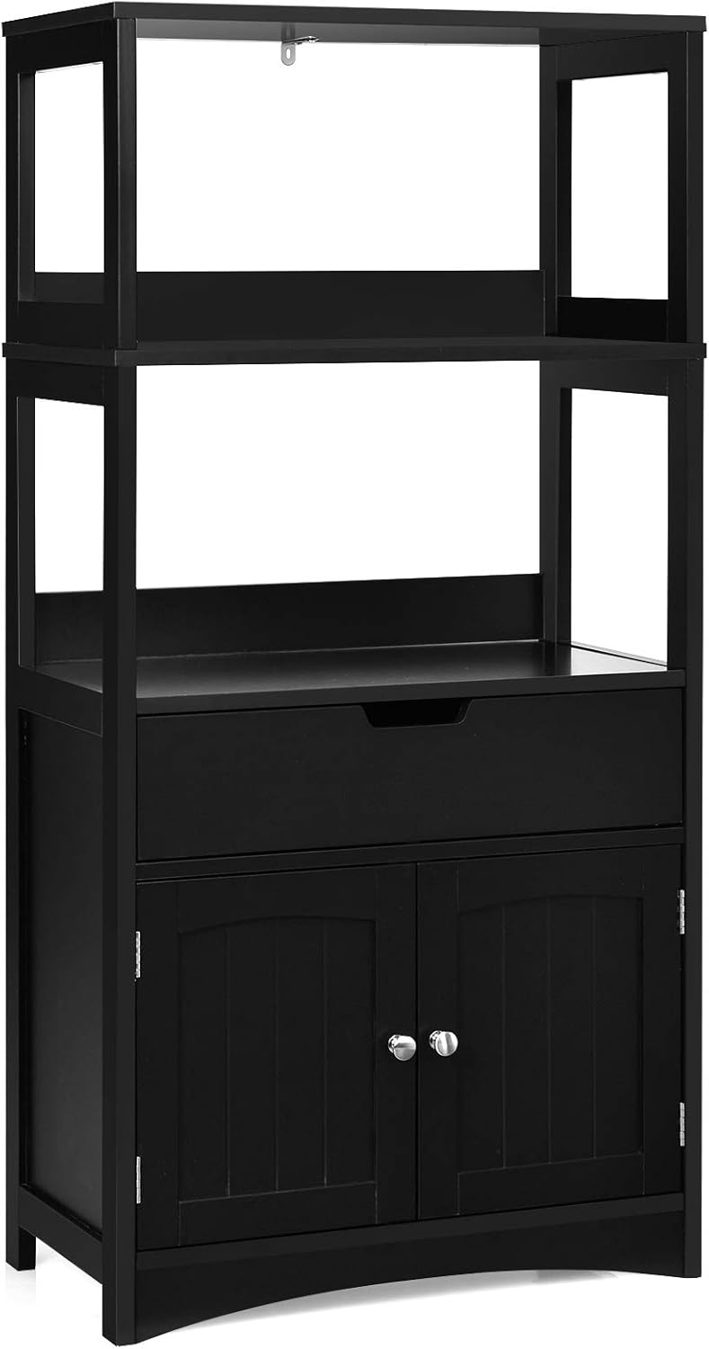 Grey Free Standing Bathroom Floor Cabinet with Drawer and Shelves L145