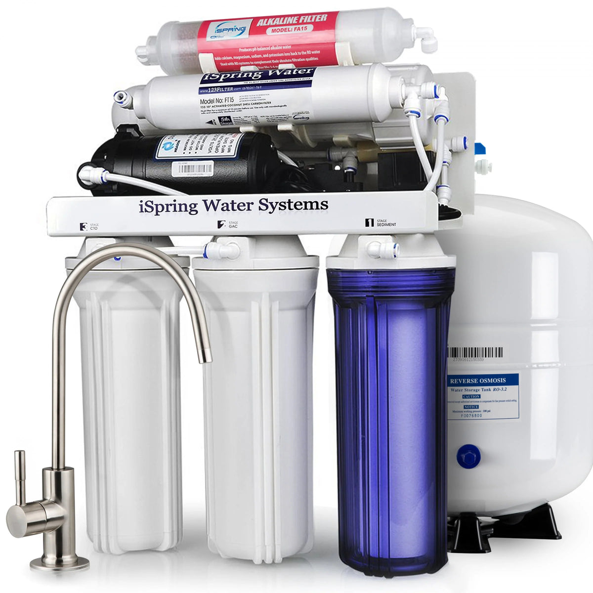 6-Stage Reverse Osmosis Under Sink Water Filtration System with Alkaline Filter and Pump S697