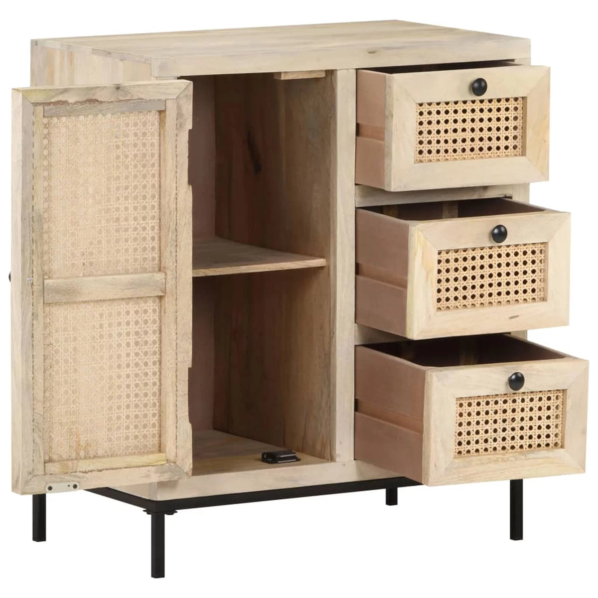 Solid Mango Wood and Natural Cane Sideboard K713