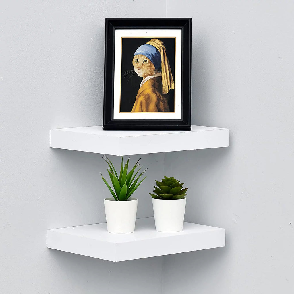 White 10 Inch Wood Floating Shelf Set of 2 I9856