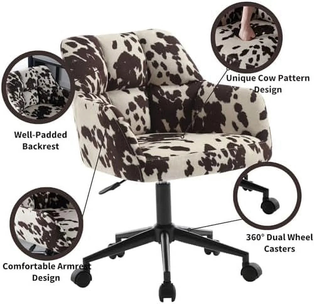 Velvet Cow Print Swivel Office Desk Chair with Wheels and Arms L4013