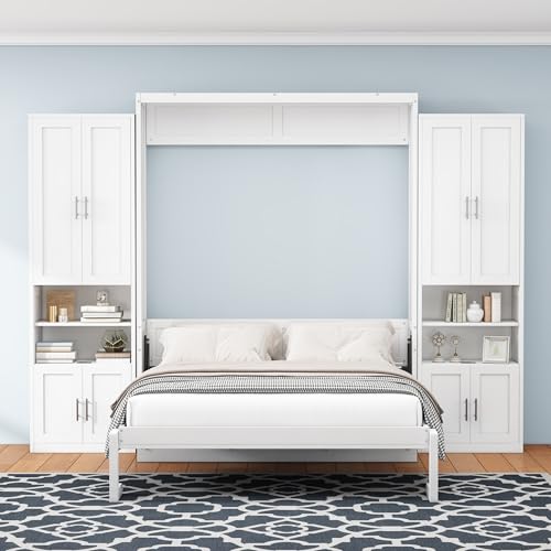 Queen Size Murphy Bed with Desk Combo White U534762