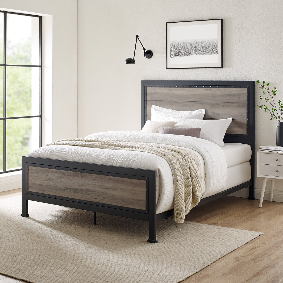Queen Size Rustic Oak Bed M488