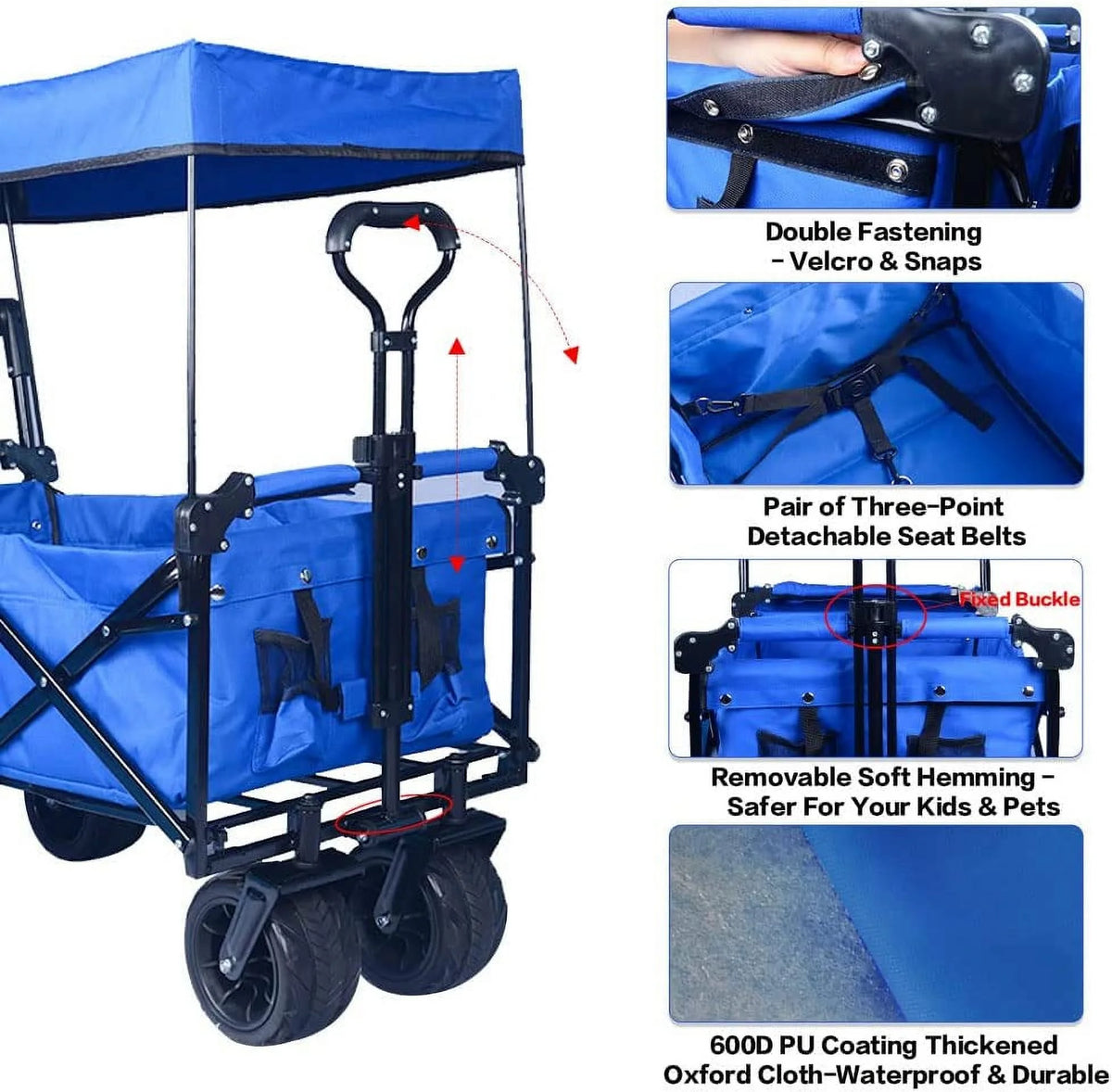 Collapsible Heavy Duty Folding Wagon Cart with Removable Canopy B461518
