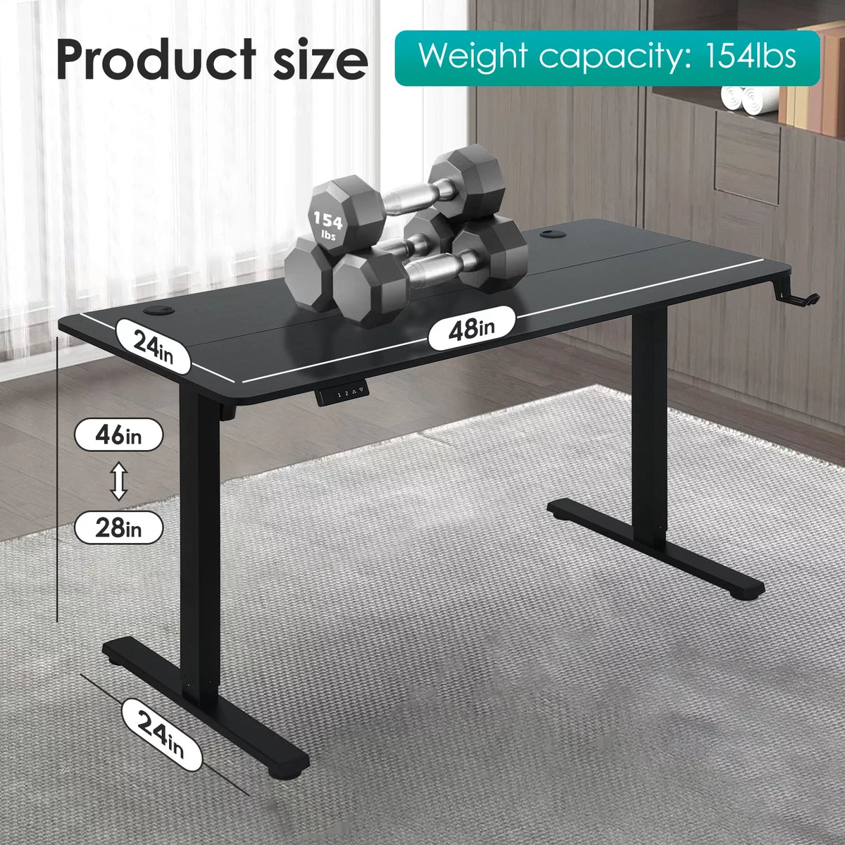 48"×24" Black Electric Height Adjustable Standing Desk M3801