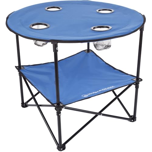 Round 2-Tier Folding Camp Table with 4 Cupholders and Carrying Bag L364817