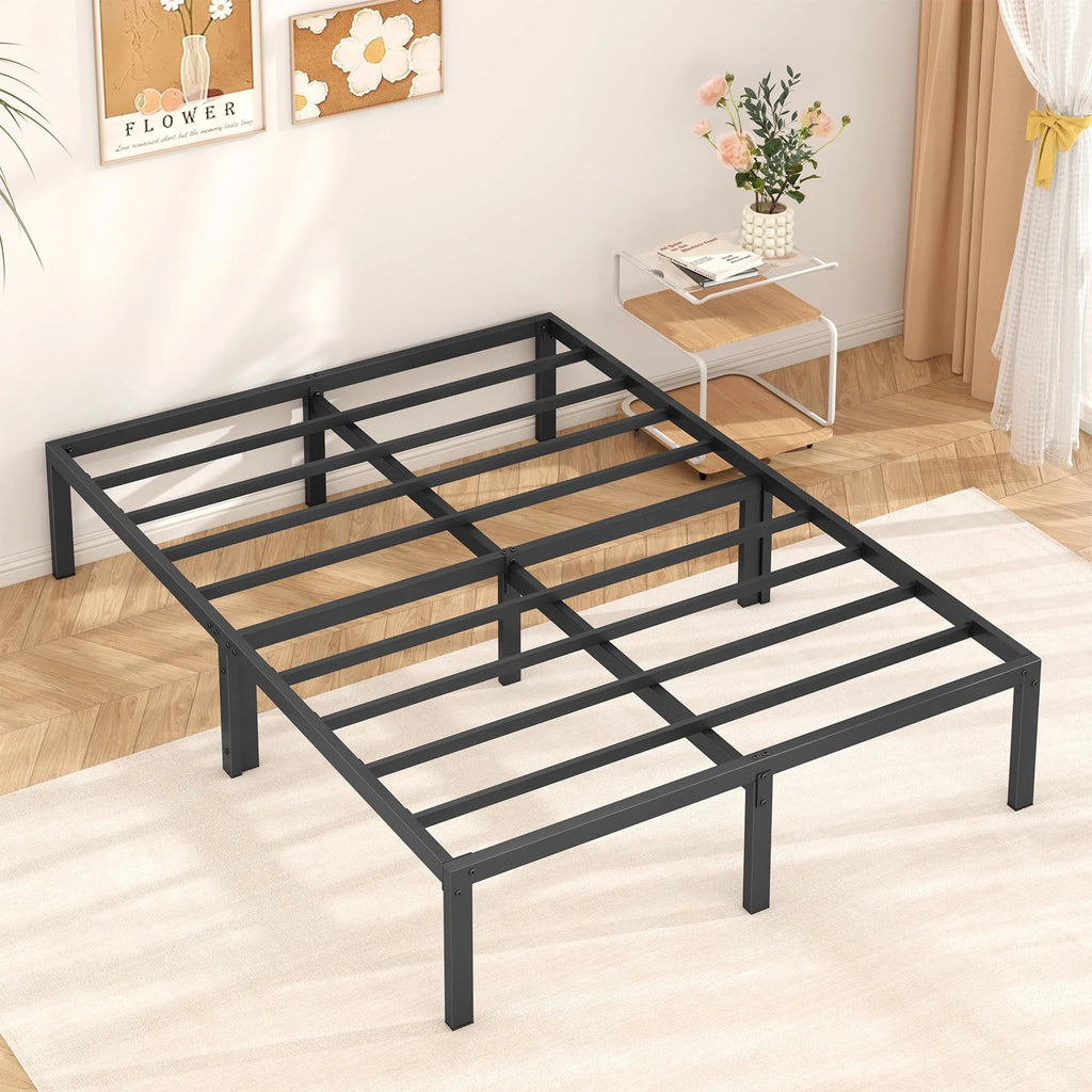 Heavy Duty Queen Size Metal Platform Bed Frame with 14 inch Under Bed Storage, Black B895