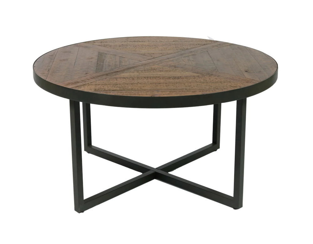 Antique Pine Round Coffee Table with X-Crossed Legs U2551