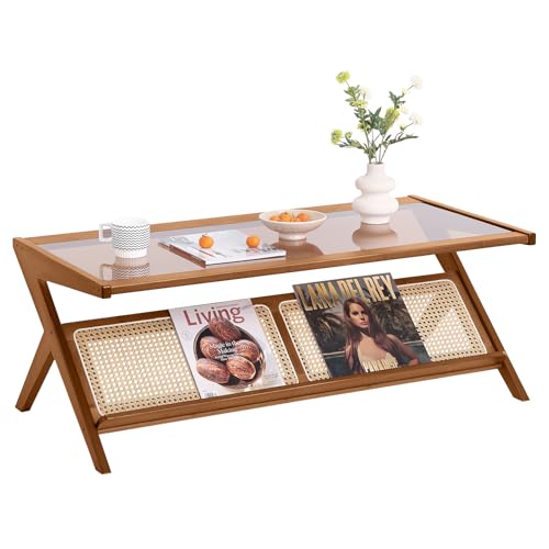Bamboo Rattan Coffee Table with Wheels F371