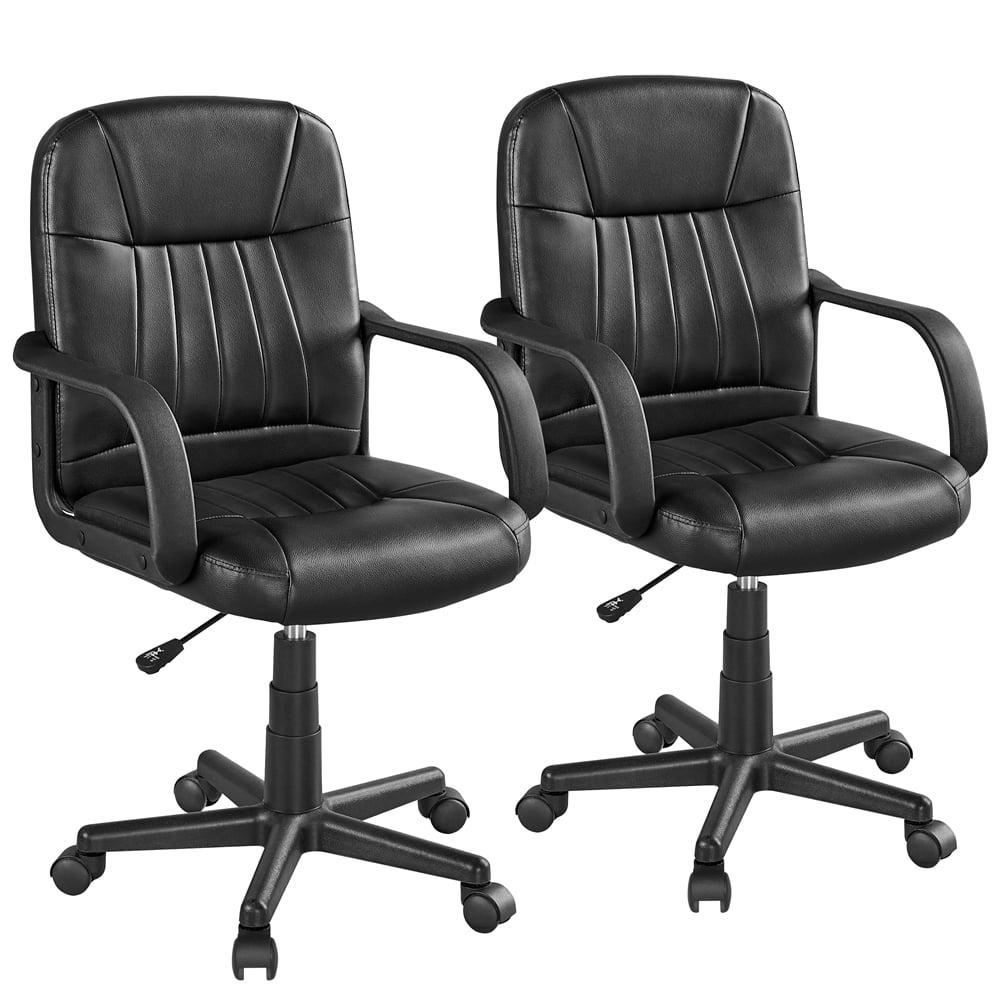 Black Faux Leather Swivel Office Chair Set of 2 Q647