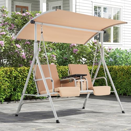 2 Seat Outdoor Porch Swing with Adjustable Canopy and Cushions R623849
