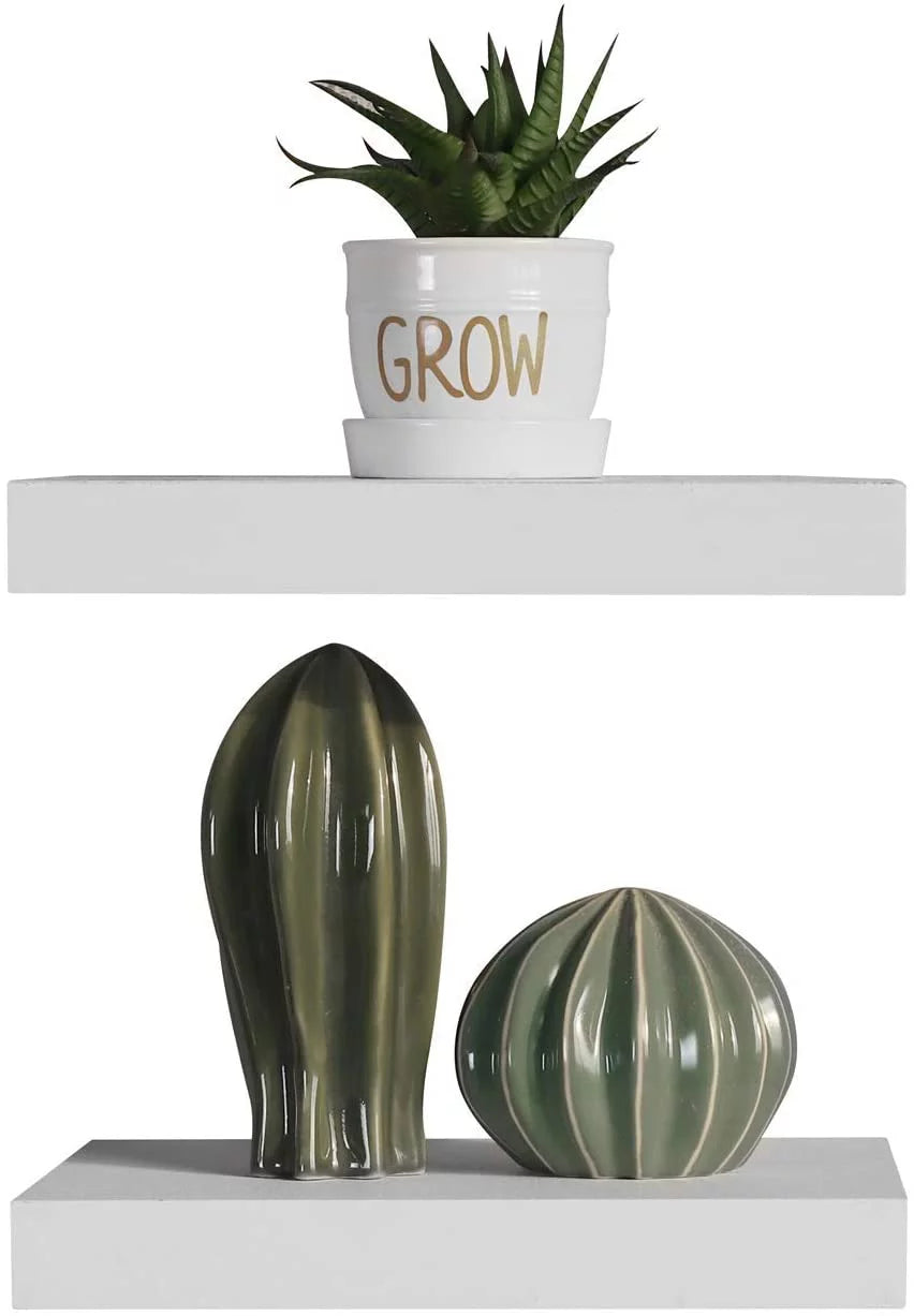 White 10 Inch Wood Floating Shelf Set of 2 I9856