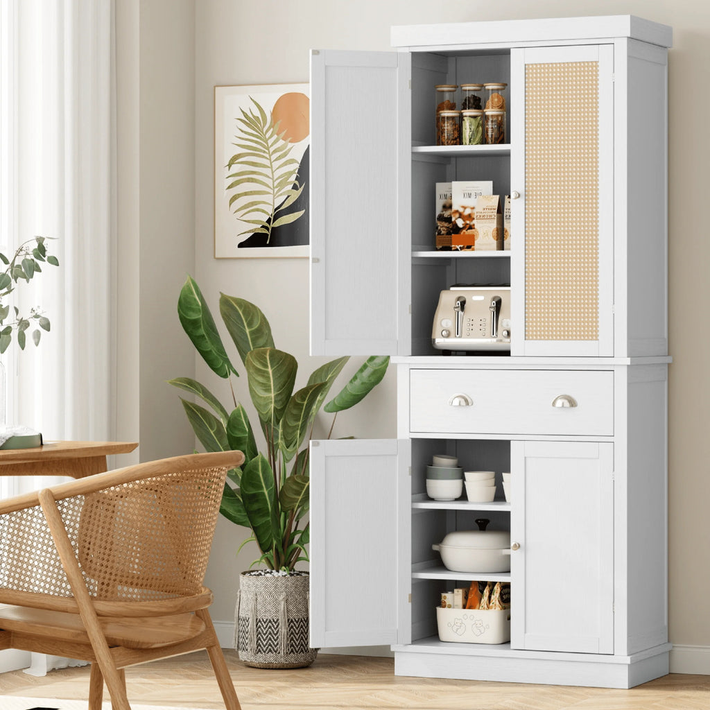 White 72.4'' Tall Wood Kitchen Pantry with 4 Doors T1553