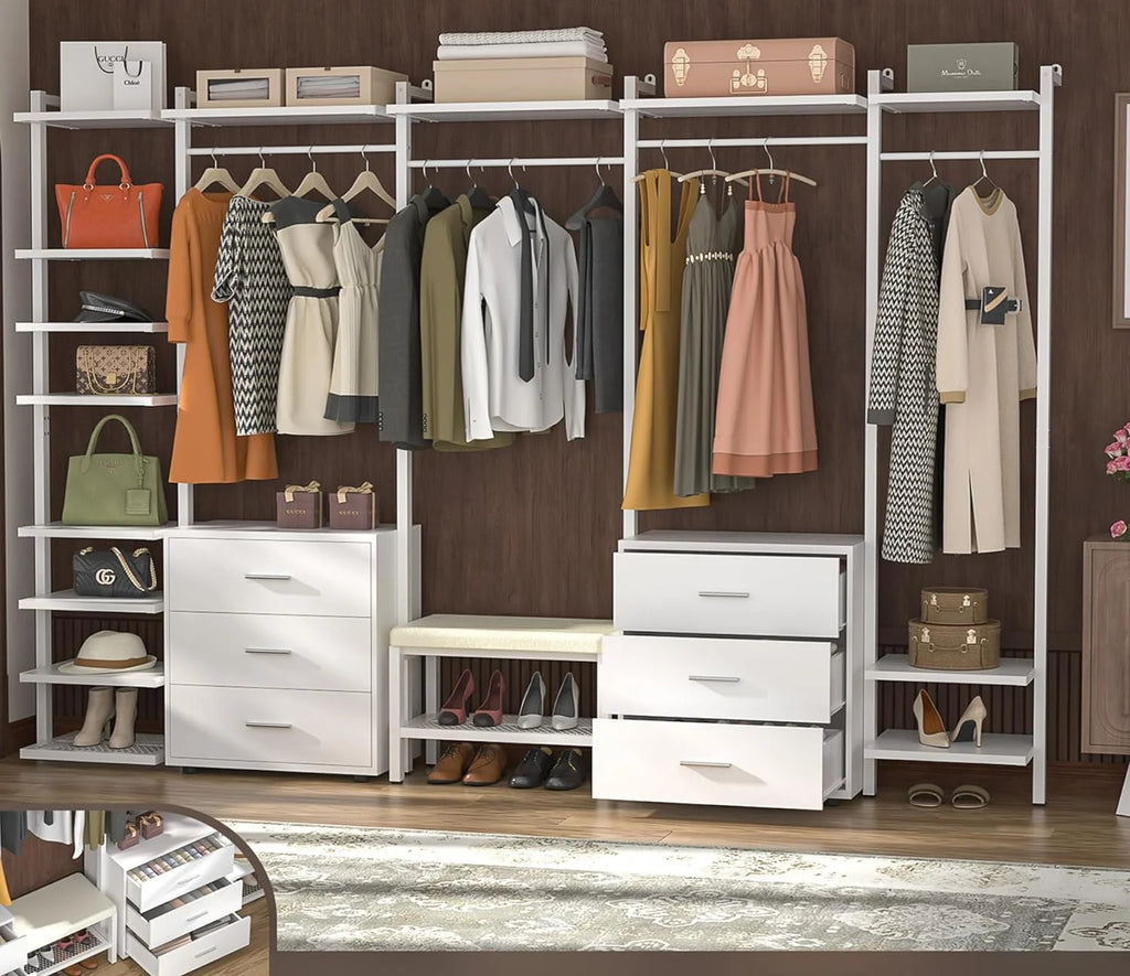 White Heavy Duty Clothing Rack with 6 Drawers D68996