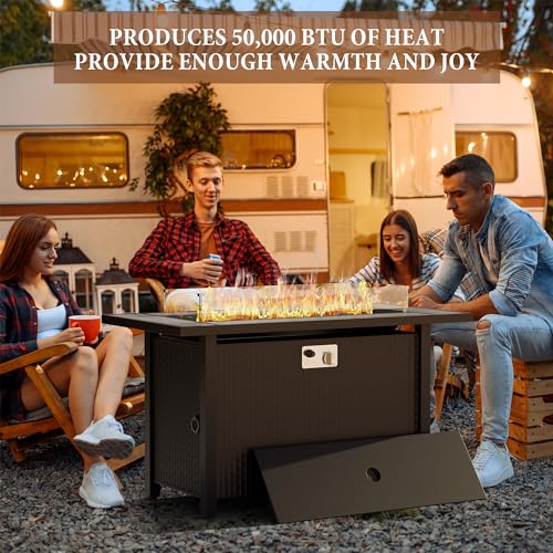 45 inch Propane Gas Fire Pit Table with Lid, Lava Rock, Waterproof Cover E6193