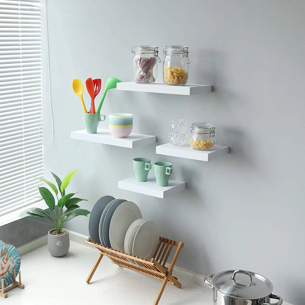 White 10 Inch Wood Floating Shelf Set of 2 I9856