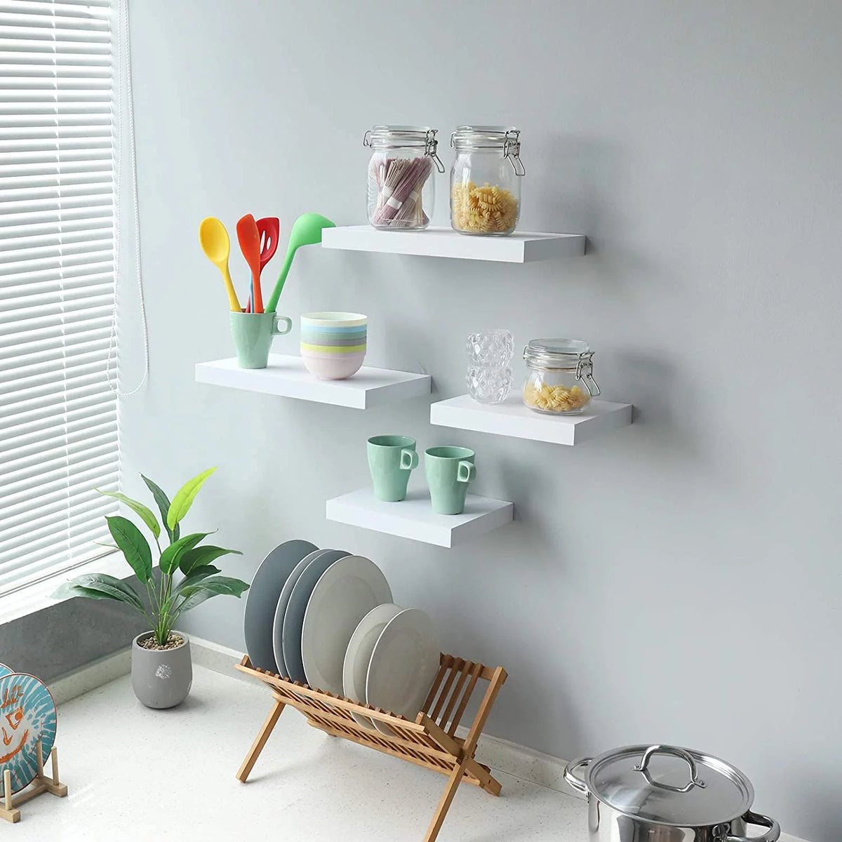 White 10 Inch Wood Floating Shelf Set of 2 I9856