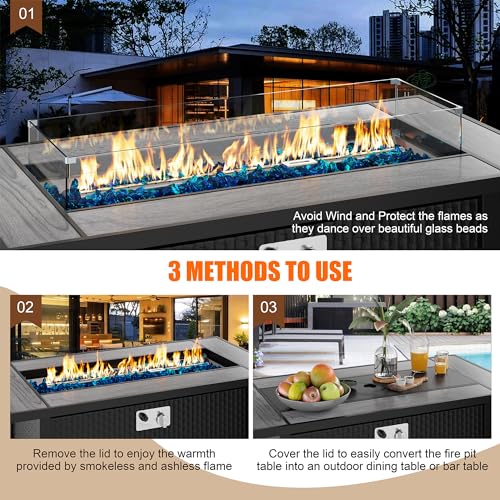 45 inch Propane Gas Fire Pit Table with Lid, Lava Rock, Waterproof Cover E6193