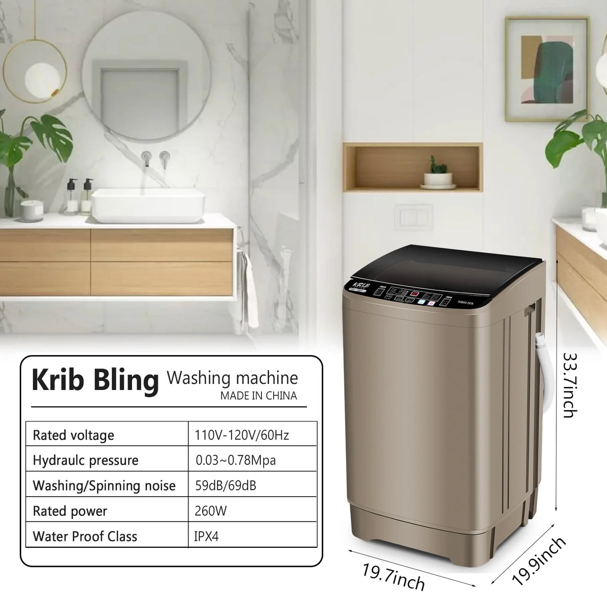 Full-Automatic 17.7 lbs Portable Compact Laundry Washer with Drain Pump B746513