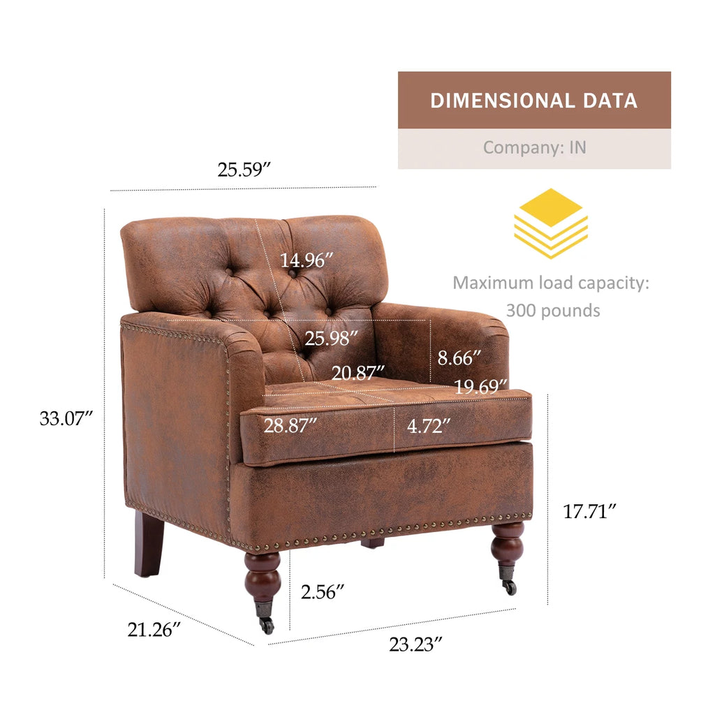 Brown Tufted Upholstered Accent Chair with Wood Legs Y843672