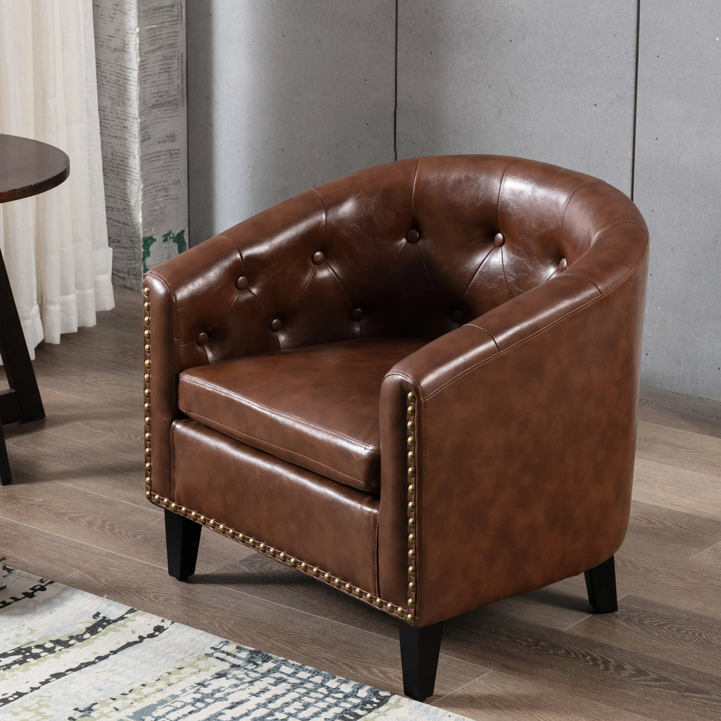 PU Leather Tufted Barrel Chair W824