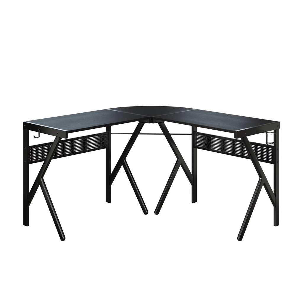 L Shaped Computer Desk with Headphone and Cup Holder Black P7840