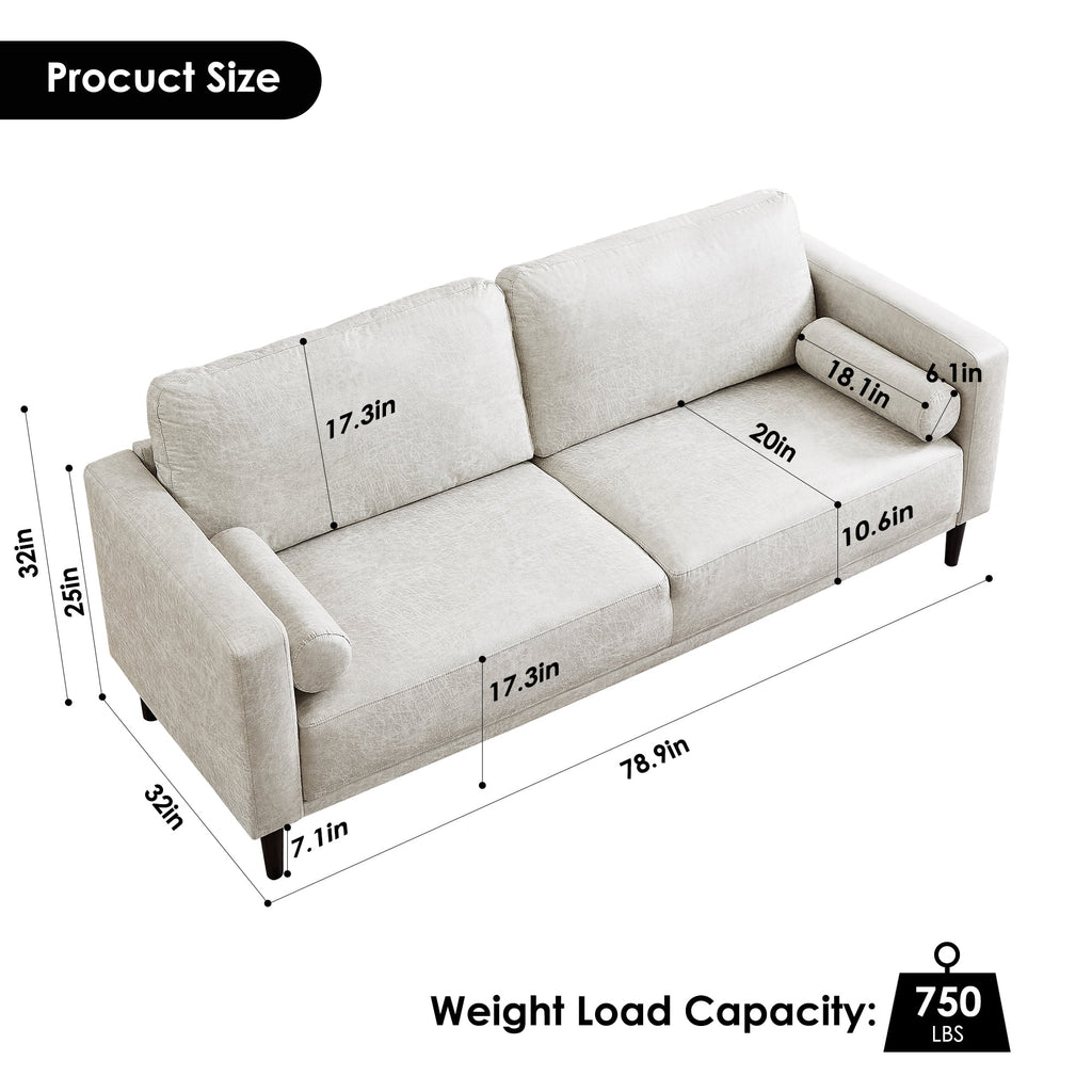 White 3 Seat Upholstered Sofa D79464