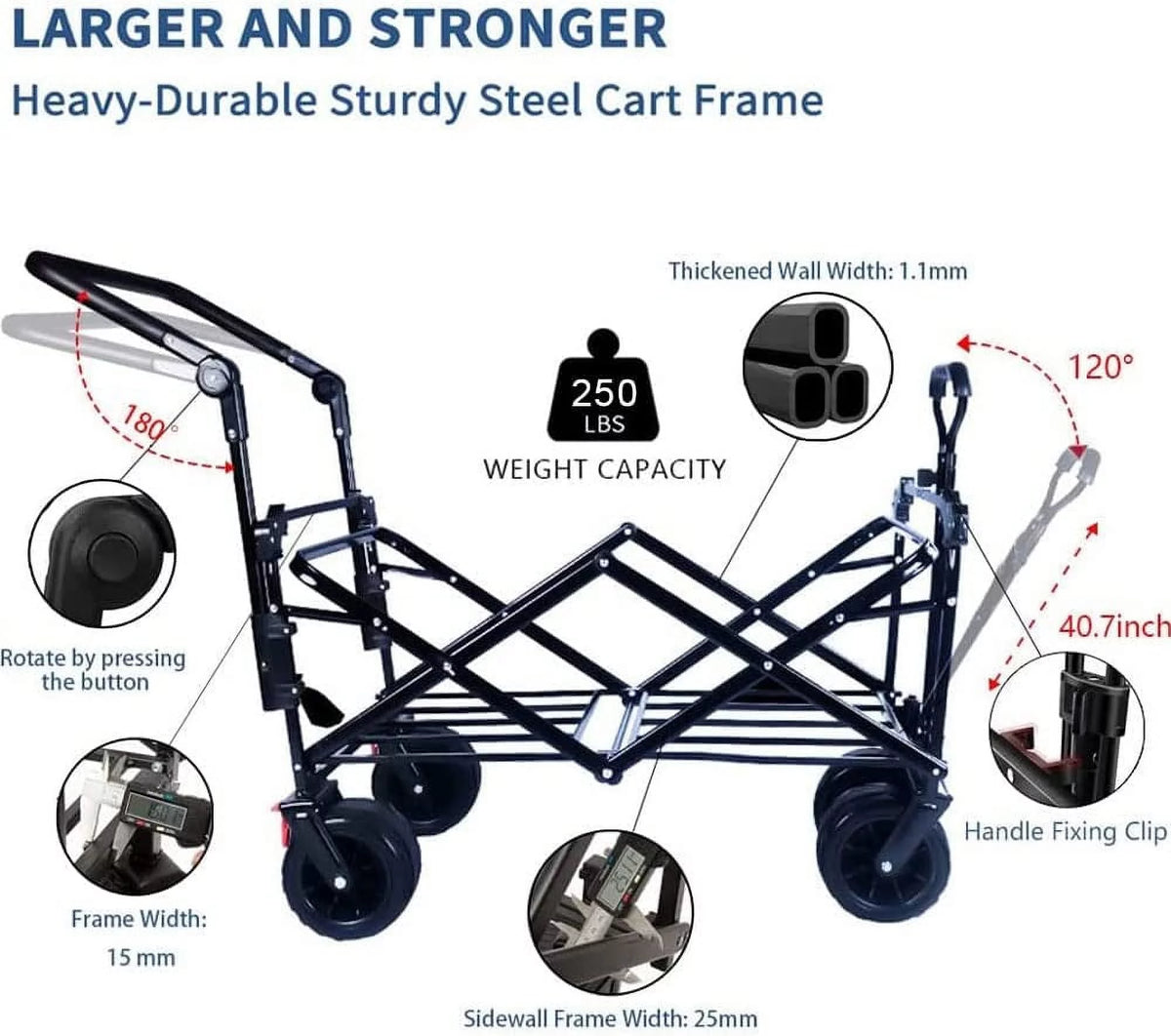 Collapsible Heavy Duty Folding Wagon Cart with Removable Canopy B461518