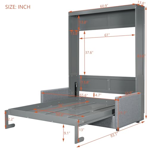 Full Size Grey Murphy Bed with Loveseat Sofa P6139