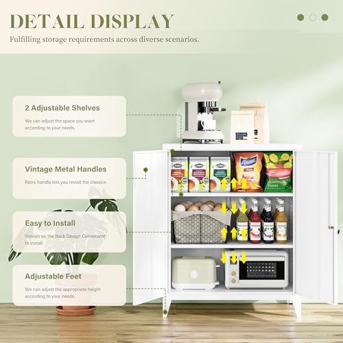 White 5 Tier Metal Storage Cabinet with 2 Doors and 4 Adjustable Shelves H674