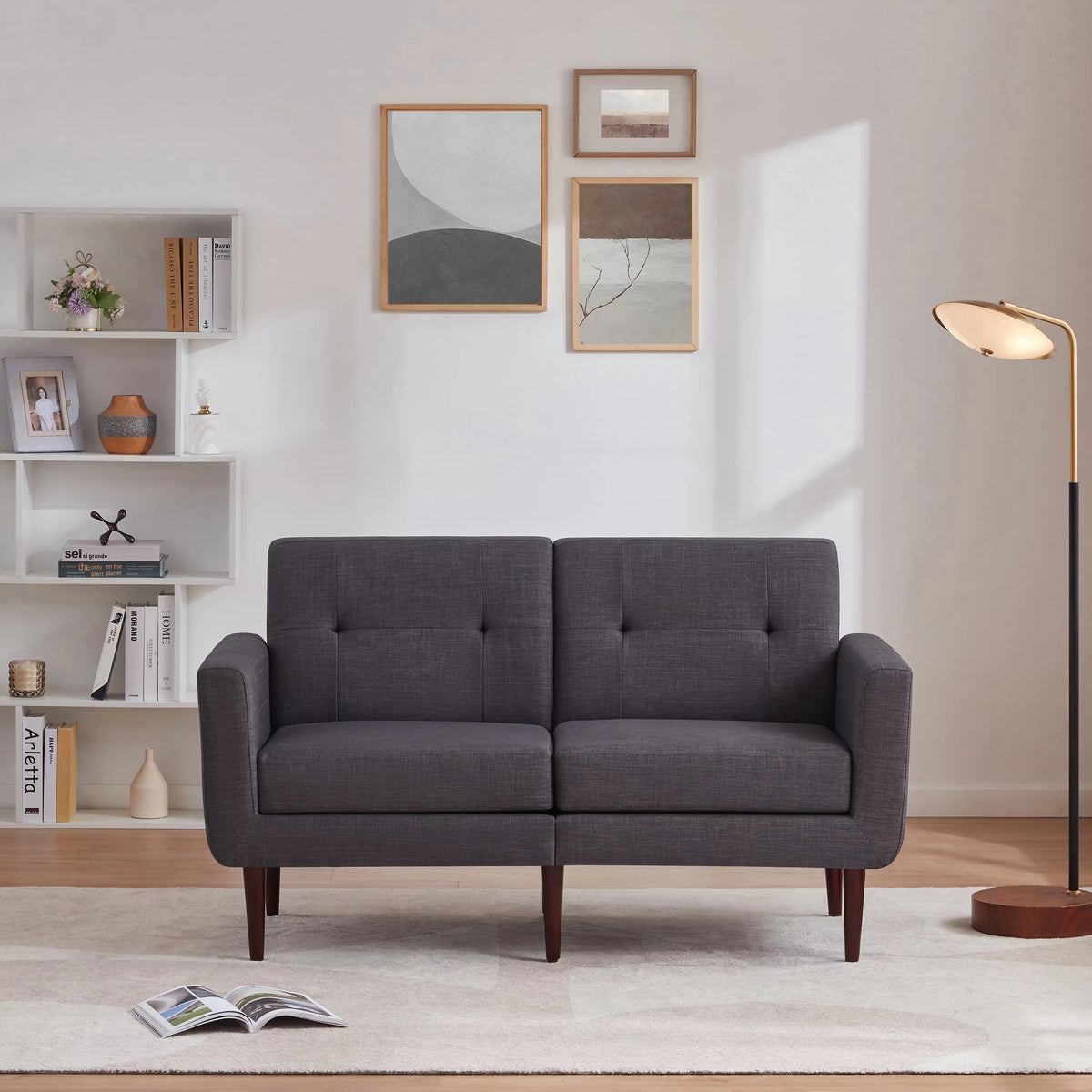 58" Grey Tufted Upholstered Loveseat Sofa K4033