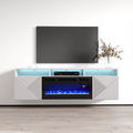 High Gloss Floating Fireplace TV Stand with Storage Cabinets and LED Lights Y182012