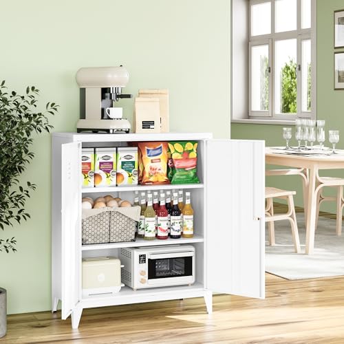 White 5 Tier Metal Storage Cabinet with 2 Doors and 4 Adjustable Shelves H674