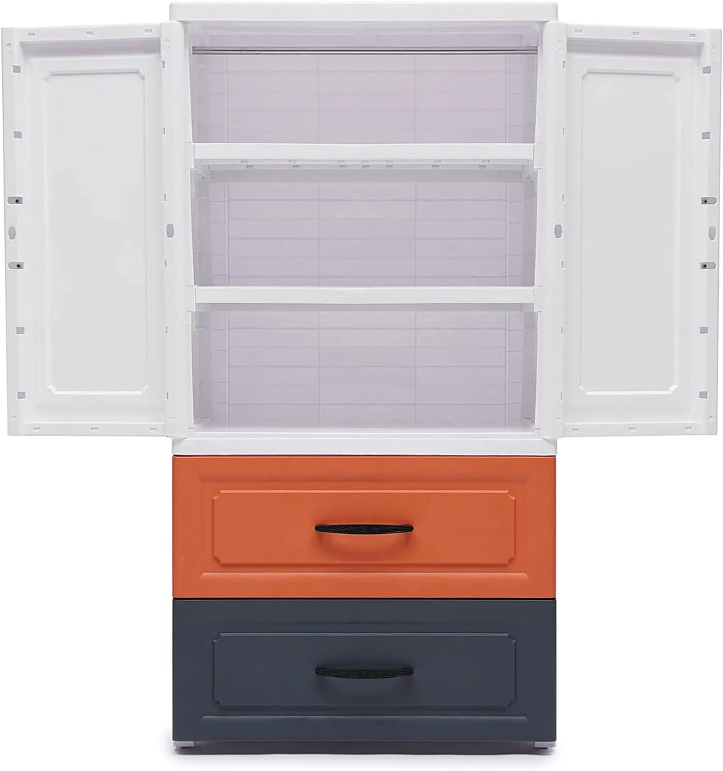 Plastic Drawers Dresser Rolling on Wheels with 2 Large Drawers and 1 Large Cabinet A46062